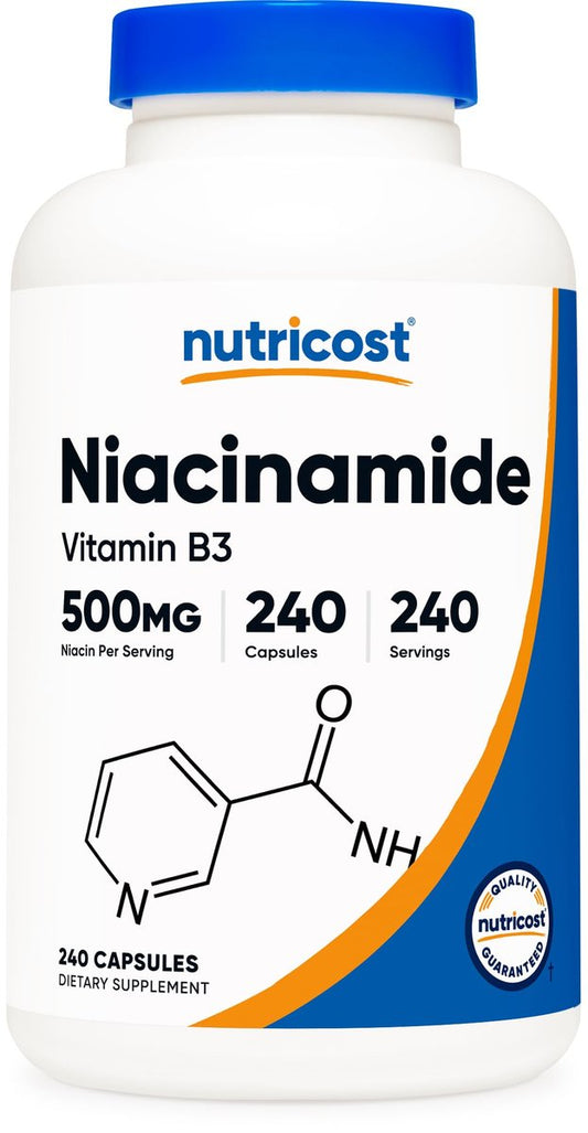 Nutricost Niacinamid (Vitamin B3) 500mg, 240 Kapseln - Nicht-GVO, Glutenfrei, Flush-freies Vitamin B3
