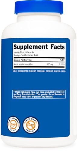 Nutricost Niacinamid (Vitamin B3) 500mg, 240 Kapseln - Nicht-GVO, Glutenfrei, Flush-freies Vitamin B3