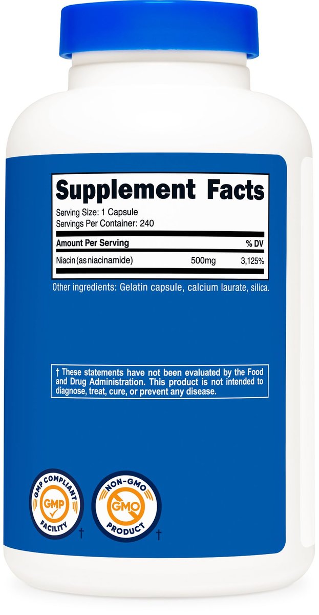 Nutricost Niacinamid (Vitamin B3) 500mg, 240 Kapseln - Nicht-GVO, Glutenfrei, Flush-freies Vitamin B3