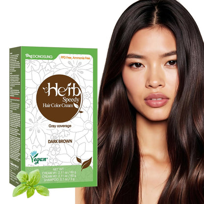 Dongsung Herb Speedy Color Cream (Dunkelbraun) – Koreanische pflanzliche vegane Haarfarbe, PPD-frei, ammoniakfrei, hypoallergen – 100% Grauabdeckung, geruchlos, dermatologisch getestet, schnelle 20-minütige Anwendung