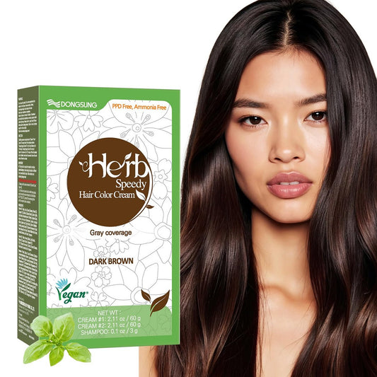 Dongsung Herb Speedy Color Cream (Dunkelbraun) – Koreanische pflanzliche vegane Haarfarbe, PPD-frei, ammoniakfrei, hypoallergen – 100% Grauabdeckung, geruchlos, dermatologisch getestet, schnelle 20-minütige Anwendung