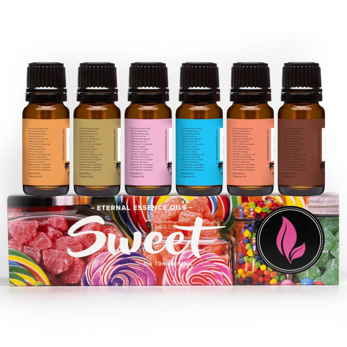 Eternal Essence Oils Sweet Set – 6 Premium Duftöle für Aromatherapie & DIY: Bubble Gum, Orange Creamsicle, Peaches & Cream, Blue Cotton Candy, Oatmeal Cookie Dough, Chocolate – 10 ml