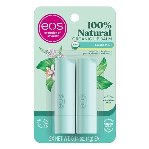 eos 100% natürlicher & biologischer Lippenbalsam-Stick - Sweet Mint, natürlicher Lippenbalsam für langanhaltende Feuchtigkeit, dermatologisch empfohlen, 0,14 oz, 2er-Pack