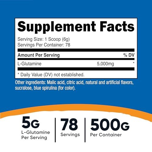 Nutricost L-Glutamin Pulver (500 Gramm) – Blaue Himbeere