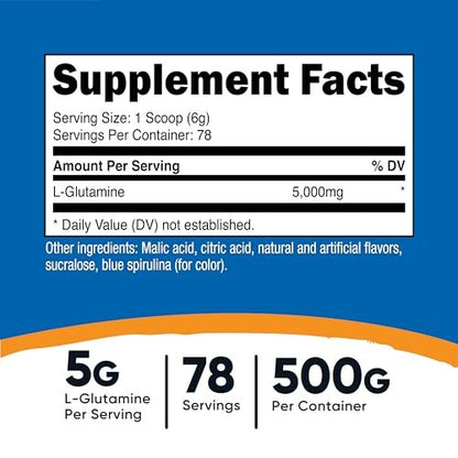 Nutricost L-Glutamin Pulver (500 Gramm) – Blaue Himbeere