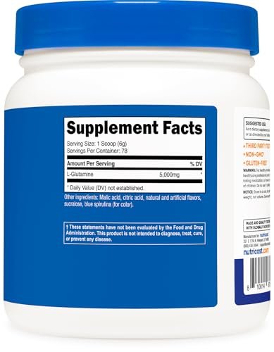 Nutricost L-Glutamin Pulver (500 Gramm) – Blaue Himbeere
