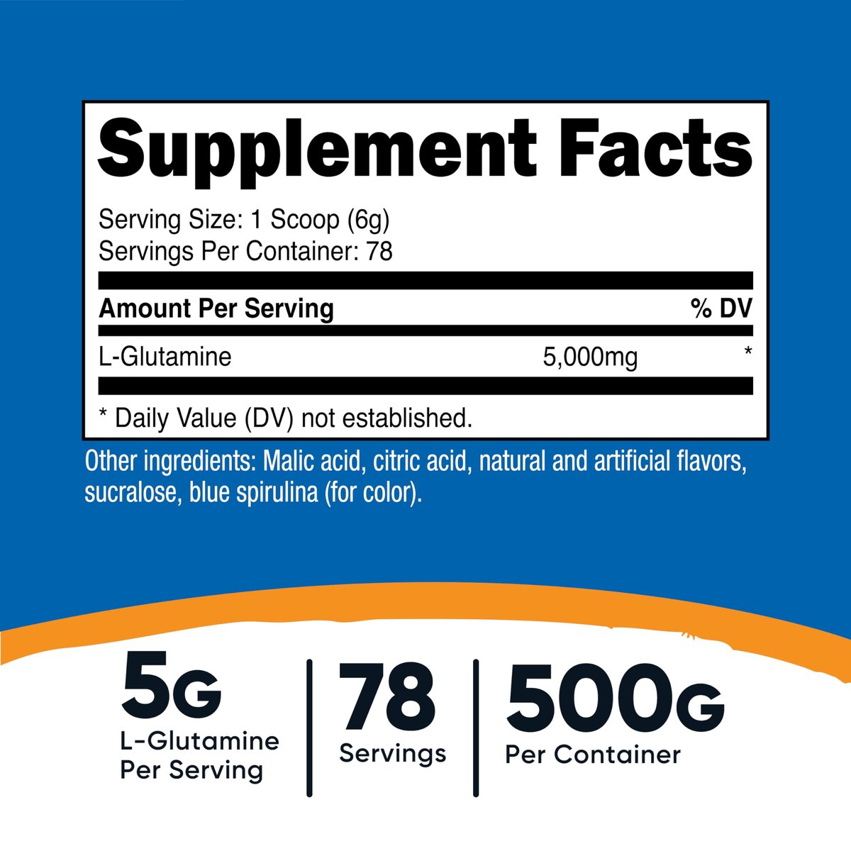 Nutricost L-Glutamin Pulver (500 Gramm) – Blaue Himbeere