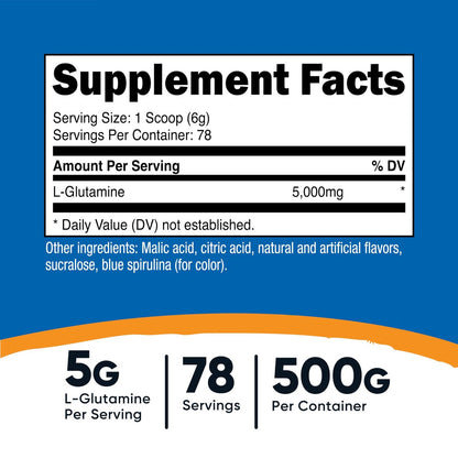 Nutricost L-Glutamin Pulver (500 Gramm) – Blaue Himbeere