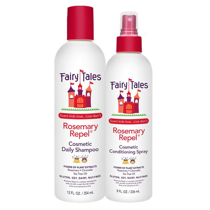 Fairy Tales Rosemary Repel Tägliches Kindershampoo & Conditioner-Spray Duo – 12 fl oz & 8 fl oz – Kinder lieben den Duft, Läuse nicht