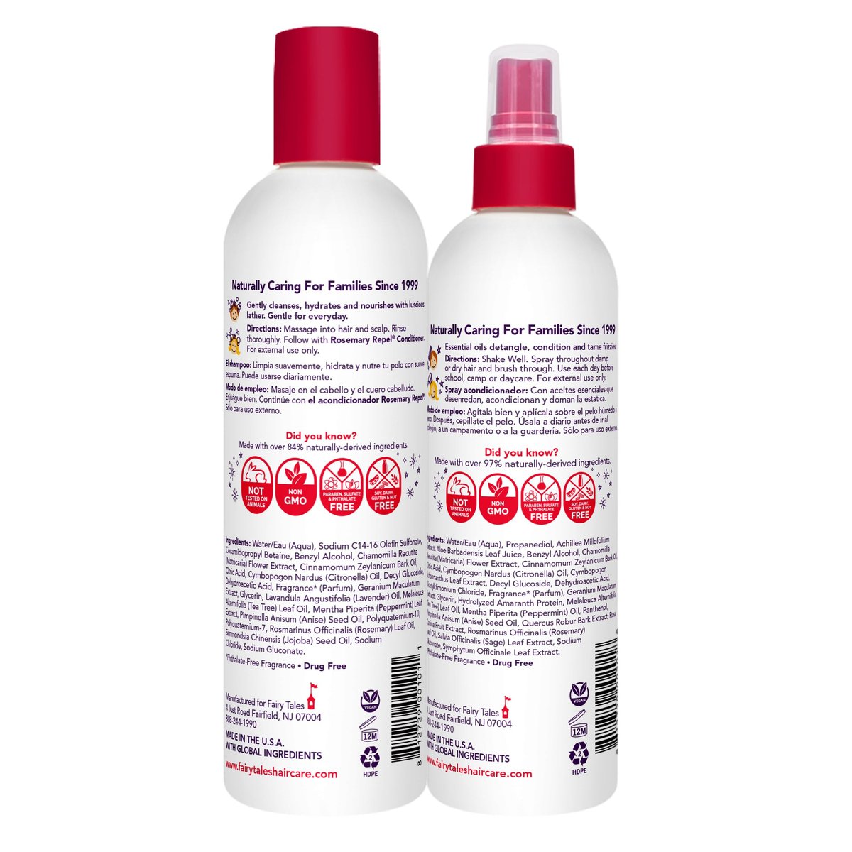 Fairy Tales Rosemary Repel Tägliches Kindershampoo & Conditioner-Spray Duo – 12 fl oz & 8 fl oz – Kinder lieben den Duft, Läuse nicht