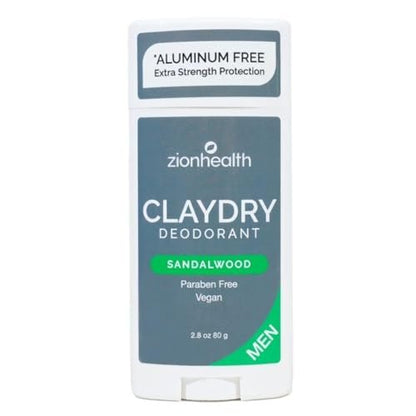 Zion Health Clay Dry Deodorant für Herren, Sandelholz, 2,8 oz Stick