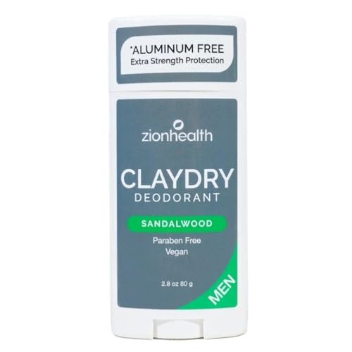 Zion Health Clay Dry Deodorant für Herren, Sandelholz, 2,8 oz Stick