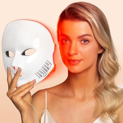 NEWKEY 4D LED-Gesichtsmaske Rotlicht-Blaulicht-Therapie gegen Falten und Akne, 150 LEDs, 450 LED-Chips, 10 Min. Auto-Aus, Plug-in