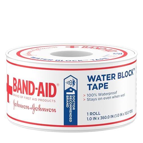 Band-Aid Brand Water Block 100% wasserdichtes Selbstklebeband für die Erste Hilfe, 2,5 cm x 9,1 m, weiß
