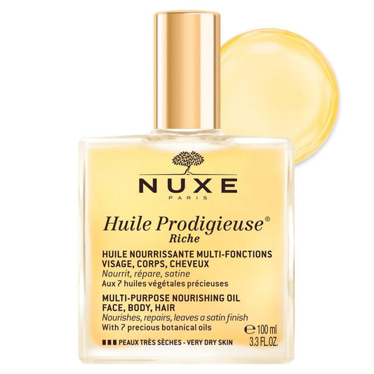 Nuxe Huile Prodigieuse Riche Pflegendes Trockenöl – Intensive Feuchtigkeit & luxuriöser Glanz für Gesicht, Körper & Haar, 100 ml
