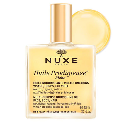 Nuxe Huile Prodigieuse Riche Pflegendes Trockenöl – Intensive Feuchtigkeit & luxuriöser Glanz für Gesicht, Körper & Haar, 100 ml