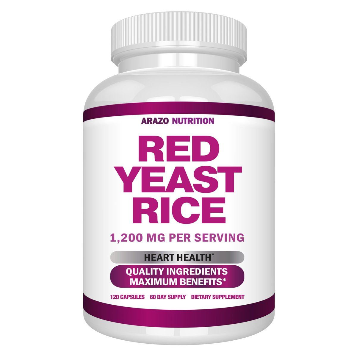 Arazo Nutrition Rotschimmelreis Extrakt 1200 mg pro Portion – Citrininfrei – Vegetarisch 120 Kapseln
