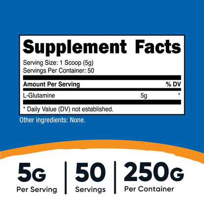 Nutricost L-Glutamin Pulver 250 Gramm – Reines Aminosäurepulver für Muskeln und Immunsystem