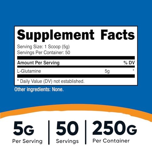 Nutricost L-Glutamin Pulver 250 Gramm – Reines Aminosäurepulver für Muskeln und Immunsystem