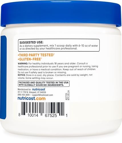 Nutricost L-Glutamin Pulver 250 Gramm – Reines Aminosäurepulver für Muskeln und Immunsystem