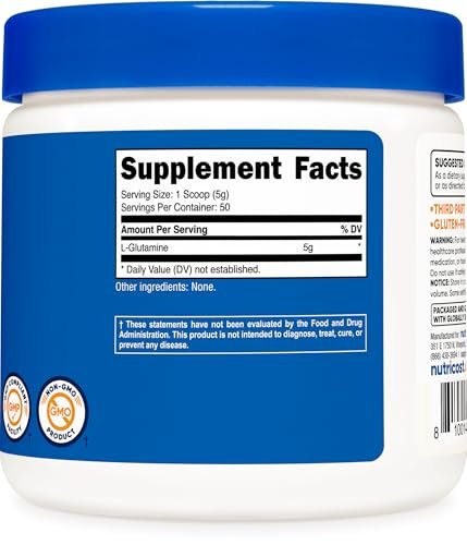 Nutricost L-Glutamin Pulver 250 Gramm – Reines Aminosäurepulver für Muskeln und Immunsystem