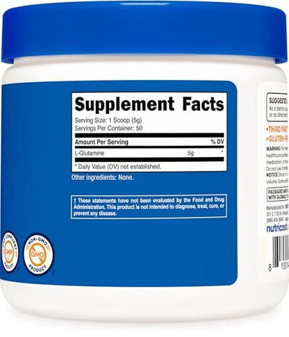 Nutricost L-Glutamin Pulver 250 Gramm – Reines Aminosäurepulver für Muskeln und Immunsystem