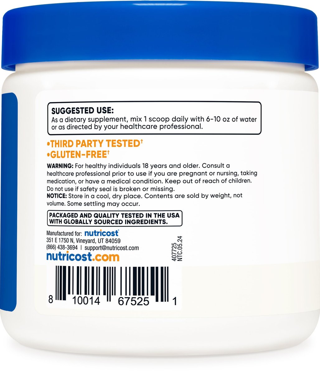 Nutricost L-Glutamin Pulver 250 Gramm – Reines Aminosäurepulver für Muskeln und Immunsystem