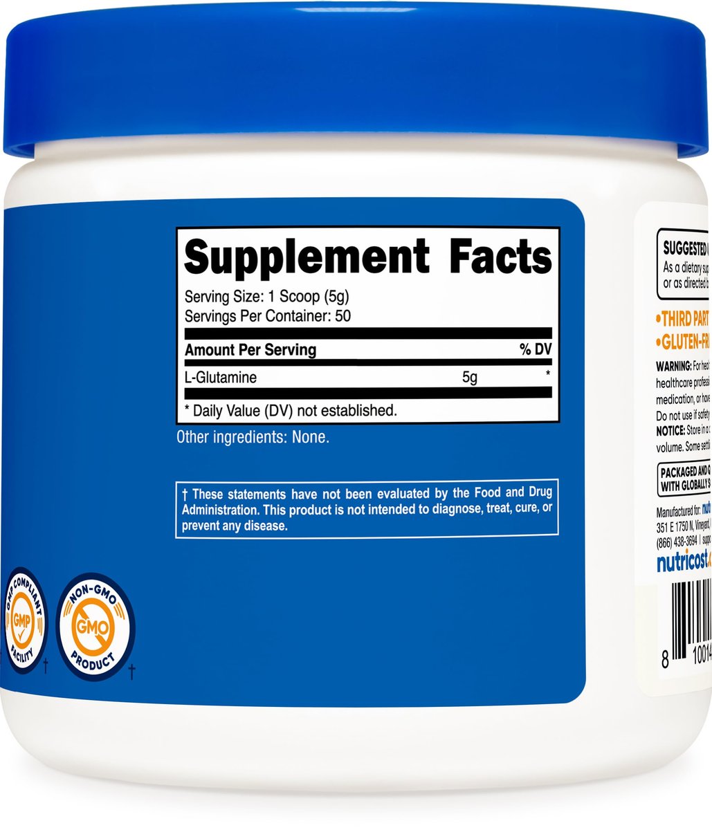 Nutricost L-Glutamin Pulver 250 Gramm – Reines Aminosäurepulver für Muskeln und Immunsystem