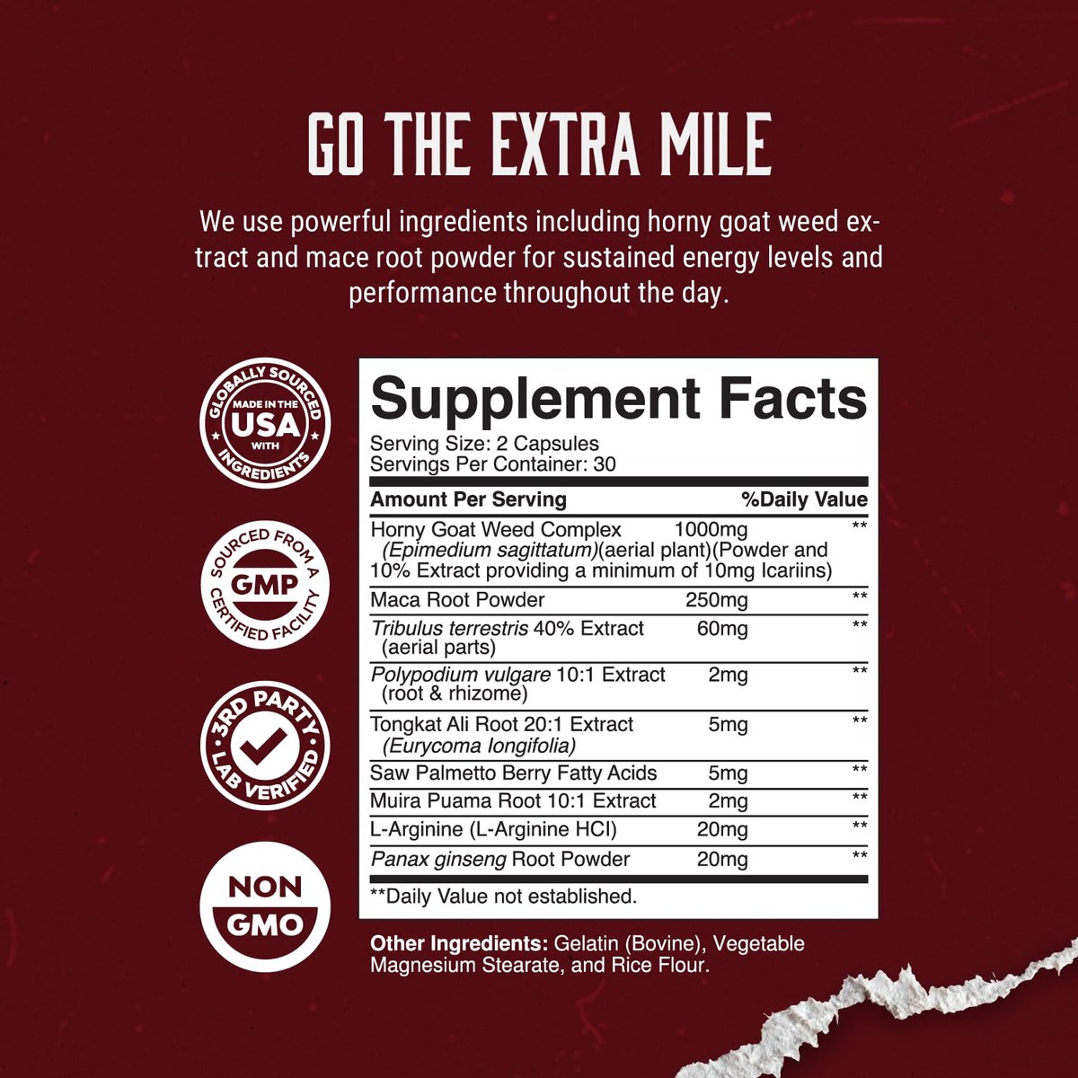 Horny Goat Weed Complex - Nahrungsergänzungsmittel für Männer, natürlicher Testosteron-Booster, Pre-Workout, Muskelwachstum, 60 Kapseln