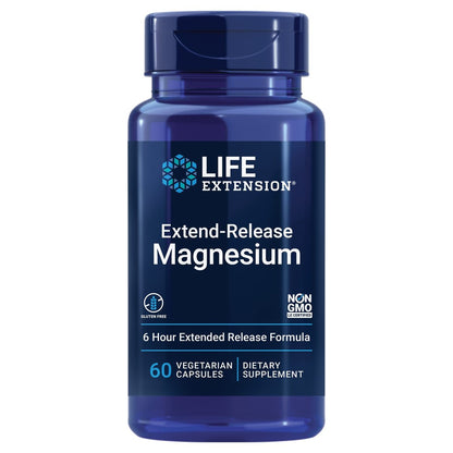 Life Extension Extend-Release Magnesium – verlängerte Herz- und Knochenunterstützung, Herz-Kreislauf- und Blutdruckgesundheit, bioverfügbare Formel, glutenfrei, nicht-GVO, vegetarisch, 60 Kapseln