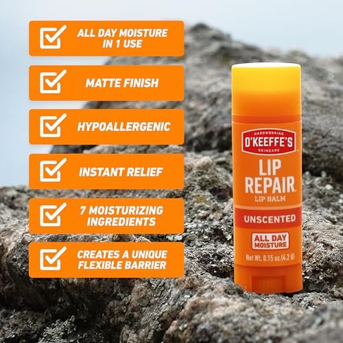 O'Keeffe's Lip Repair Unscented Lippenbalsam für trockene, rissige Lippen – 3er-Pack – Feuchtigkeitsspender für sehr trockene Lippen