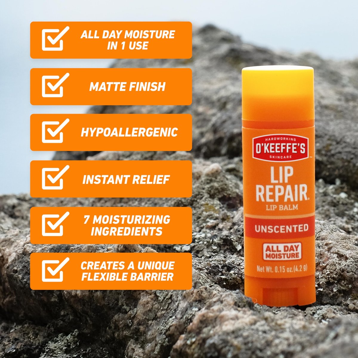 O'Keeffe's Lip Repair Unscented Lippenbalsam für trockene, rissige Lippen – 3er-Pack – Feuchtigkeitsspender für sehr trockene Lippen