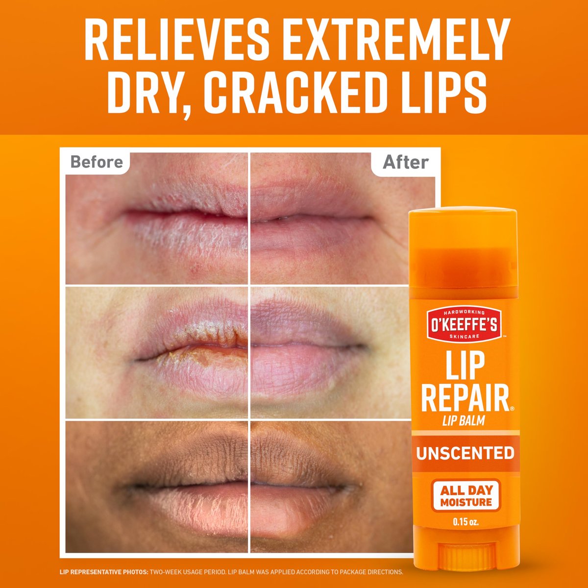 O'Keeffe's Lip Repair Unscented Lippenbalsam für trockene, rissige Lippen – 3er-Pack – Feuchtigkeitsspender für sehr trockene Lippen
