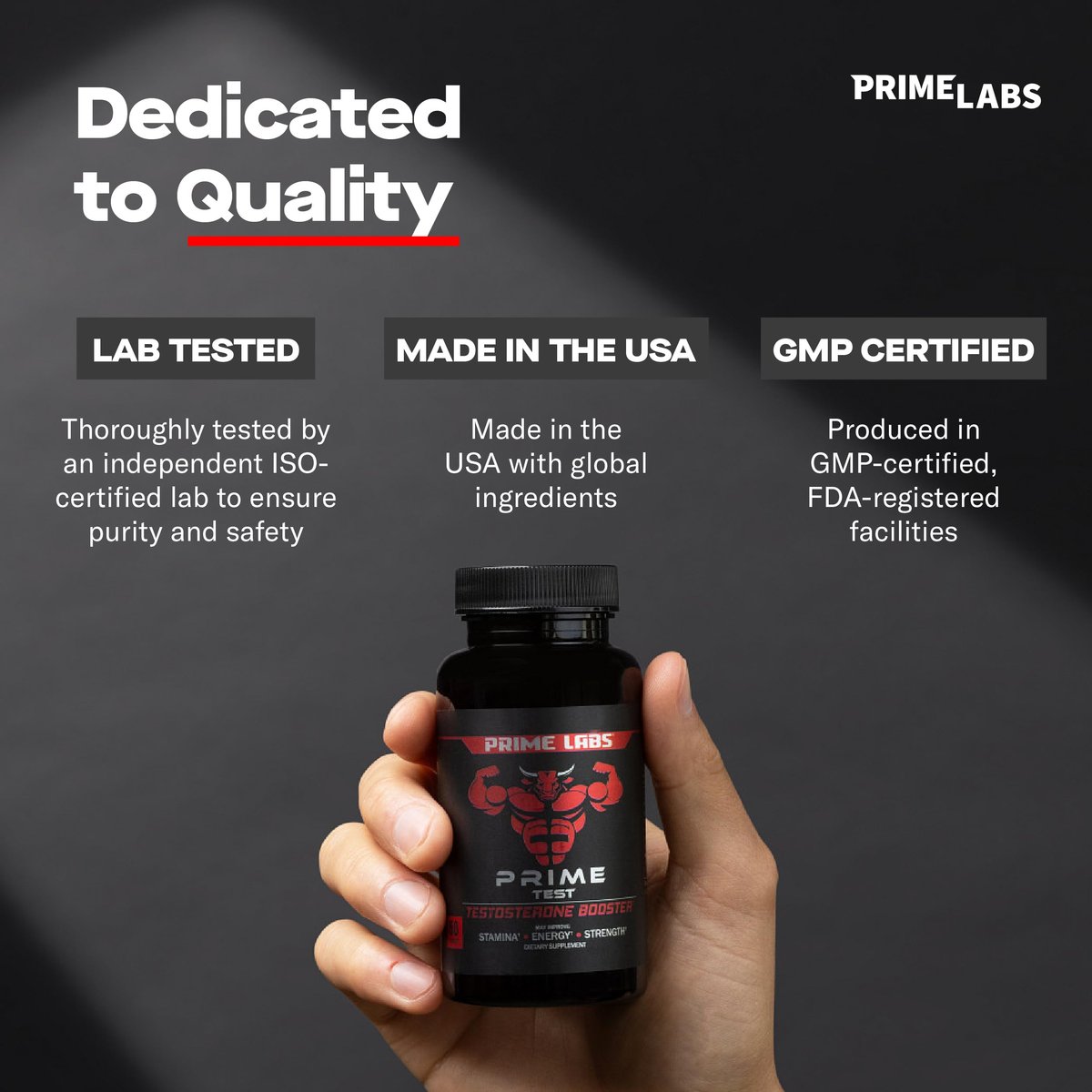Prime Labs Testosteron-Booster für Männer – Steigert Ausdauer, Energie und Kraft – 60 Kapseln