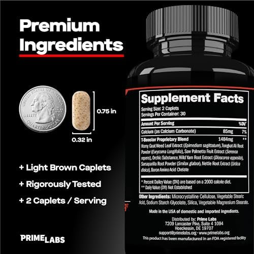 Prime Labs Testosteron-Booster für Männer – Steigert Ausdauer, Energie und Kraft – 60 Kapseln
