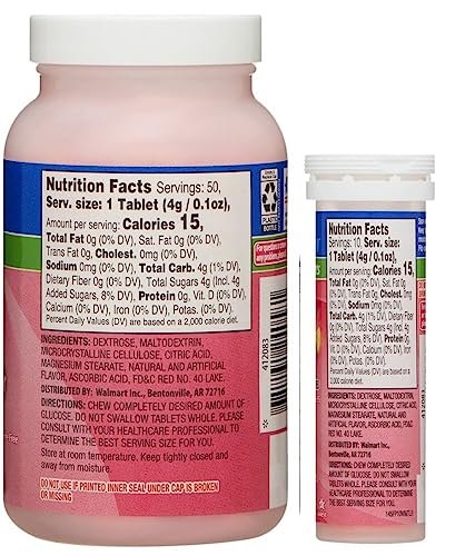ReliOn Glucose Tabletten, 50 Stück mit On-The-Go Tube, 10 Tabletten (Fruchtpunsch-Geschmack)