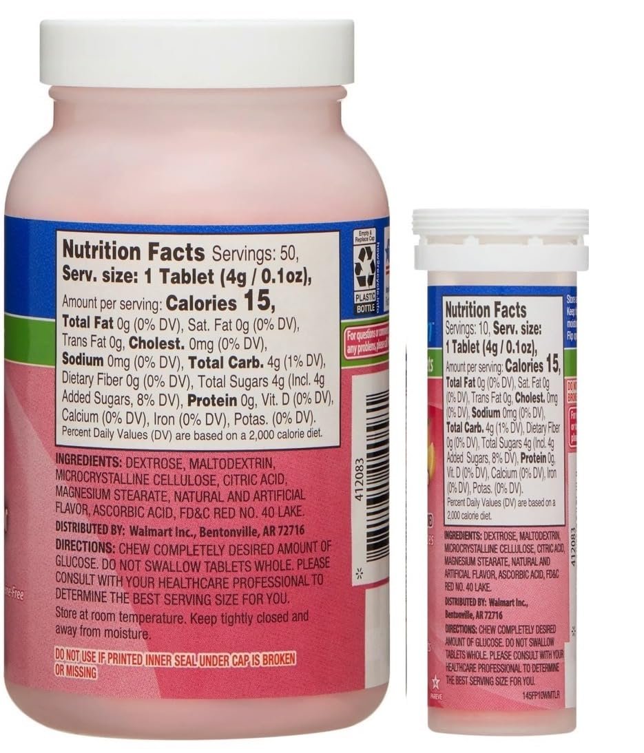 ReliOn Glucose Tabletten, 50 Stück mit On-The-Go Tube, 10 Tabletten (Fruchtpunsch-Geschmack)