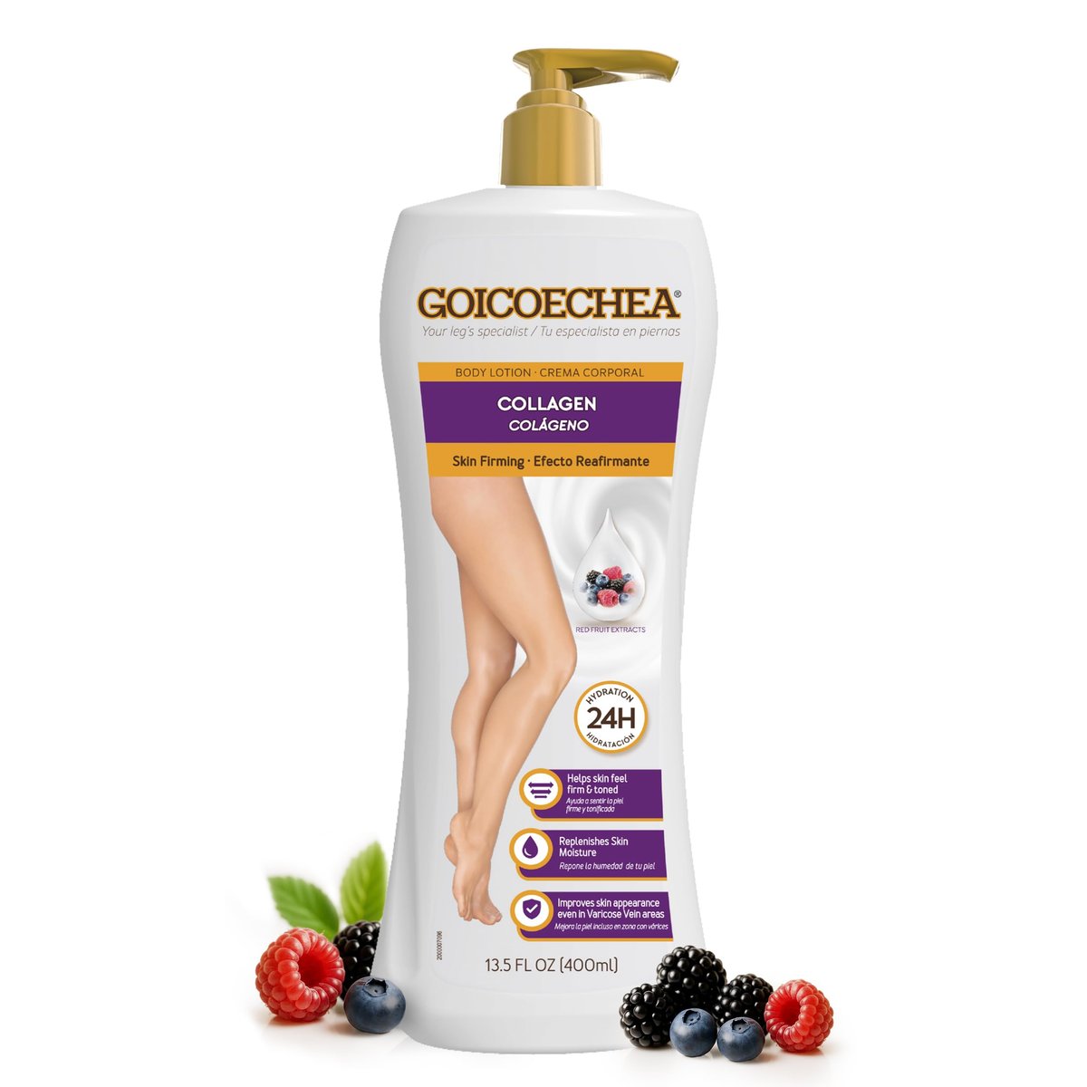 Goicoechea Hautstraffende Creme | Körperlotion mit Kollagen Elastin für Frauen, strafft & festigt die Haut, Formel bei Krampfadern & unruhigen Beinen, 24h Feuchtigkeit, 400 ml, 1er-Pack