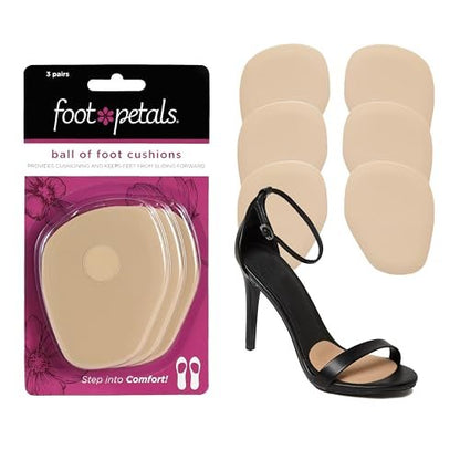 Foot Petals Ball of Foot Cushions – Metatarsal-Pad für langanhaltenden Komfort, verhindert Zehenrutschen und Überhang – für Damenabsätze – 3 Paar (Packung mit 3)