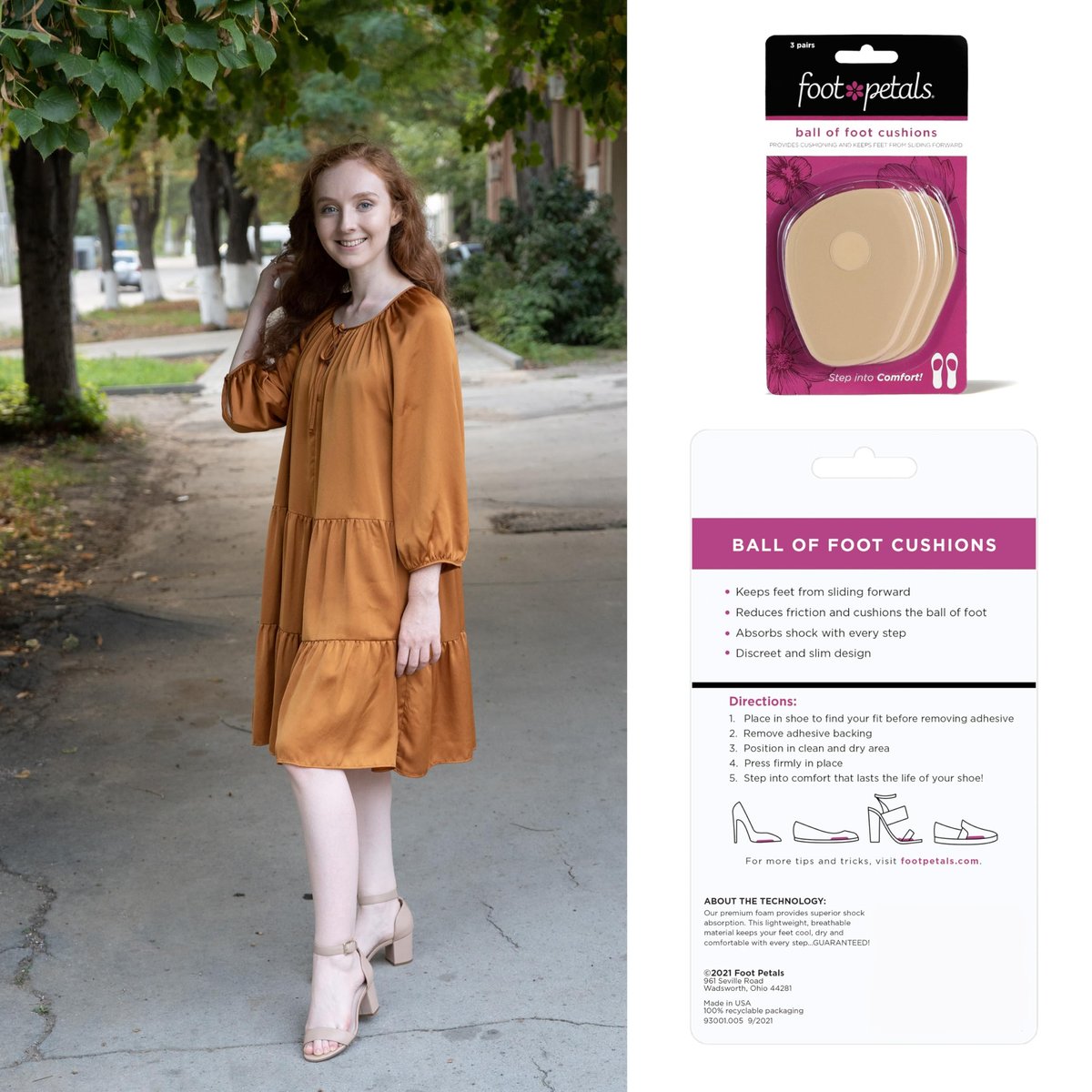 Foot Petals Ball of Foot Cushions – Metatarsal-Pad für langanhaltenden Komfort, verhindert Zehenrutschen und Überhang – für Damenabsätze – 3 Paar (Packung mit 3)