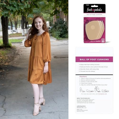 Foot Petals Ball of Foot Cushions – Metatarsal-Pad für langanhaltenden Komfort, verhindert Zehenrutschen und Überhang – für Damenabsätze – 3 Paar (Packung mit 3)