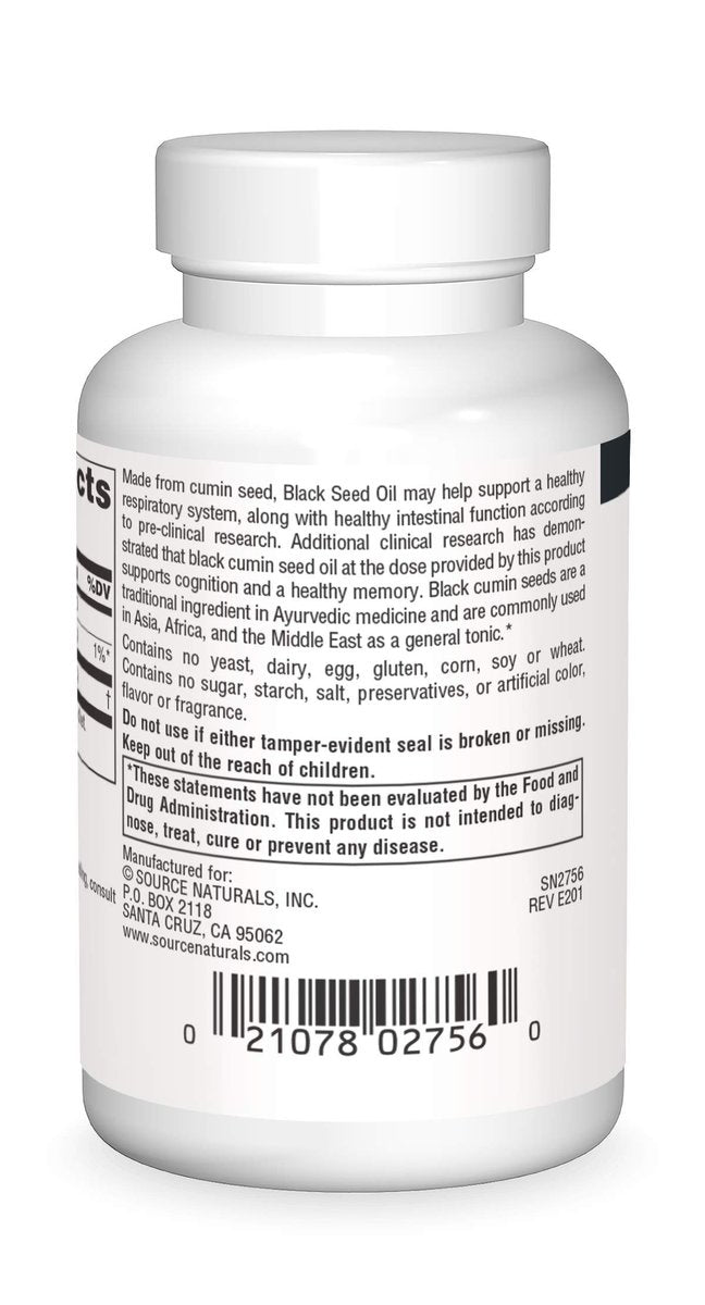Source Naturals Schwarzkümmelöl für Atemwegsunterstützung* – 60 Weichkapseln