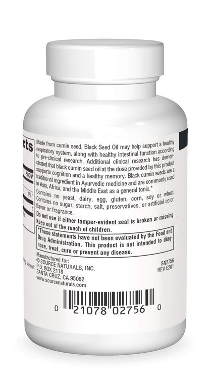 Source Naturals Schwarzkümmelöl für Atemwegsunterstützung* – 60 Weichkapseln