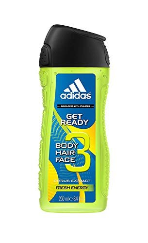 adidas Get Ready Duschgel 3-in-1 – Erfrischender Zitrusduft für Körper, Haare & Gesicht, pH-hautfreundlich, 250 ml