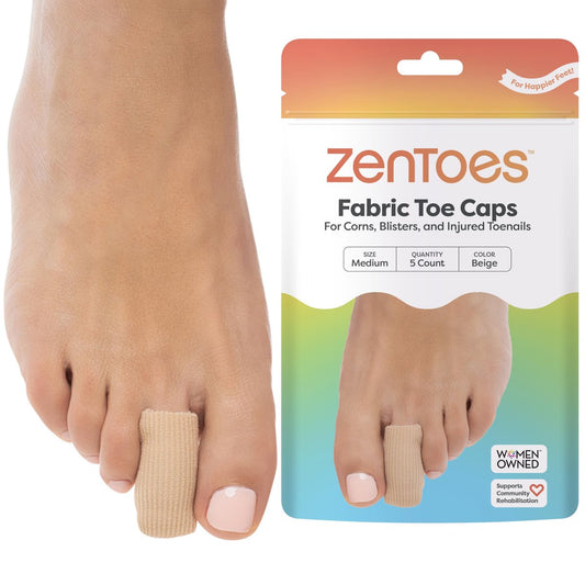 ZenToes Stoff-Zehenprotektoren | Fördert Hautfeuchtigkeit & Blasenprävention | Medizinisches Gel-Futter | Waschbar & Wiederverwendbar | Hühneraugen, Hornhaut & eingewachsene Zehennägel | Medium, 5er-Pack