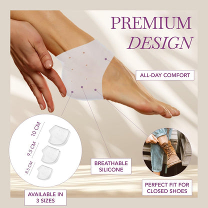 Ballotte Premium Silikon-Fersenkissen – Gel-Fersenpolster für Damen & Herren – Fußbettentlastung & Blasenprävention – Gepolsterte Sohleneinlagen bei Plantarfasziitis – Weiche Silikonsocken (Medium, 4er-Pack)