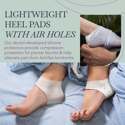 Ballotte Premium Silikon-Fersenkissen – Gel-Fersenpolster für Damen & Herren – Fußbettentlastung & Blasenprävention – Gepolsterte Sohleneinlagen bei Plantarfasziitis – Weiche Silikonsocken (Medium, 4er-Pack)