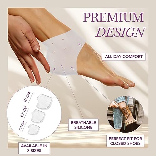 Ballotte Premium Silikon-Fersenkissen – Gel-Fersenpolster für Damen & Herren – Fußbettentlastung & Blasenprävention – Gepolsterte Sohleneinlagen bei Plantarfasziitis – Weiche Silikonsocken (Medium, 4er-Pack)