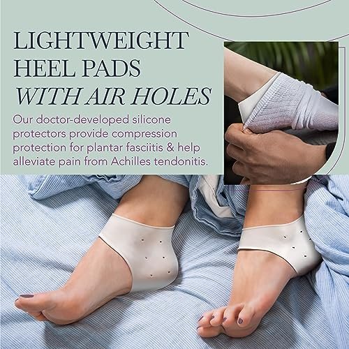 Ballotte Premium Silikon-Fersenkissen – Gel-Fersenpolster für Damen & Herren – Fußbettentlastung & Blasenprävention – Gepolsterte Sohleneinlagen bei Plantarfasziitis – Weiche Silikonsocken (Medium, 4er-Pack)