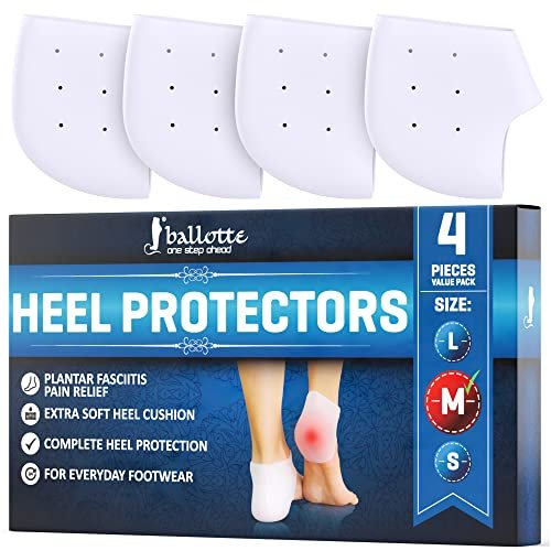 Ballotte Premium Silikon-Fersenkissen – Gel-Fersenpolster für Damen & Herren – Fußbettentlastung & Blasenprävention – Gepolsterte Sohleneinlagen bei Plantarfasziitis – Weiche Silikonsocken (Medium, 4er-Pack)